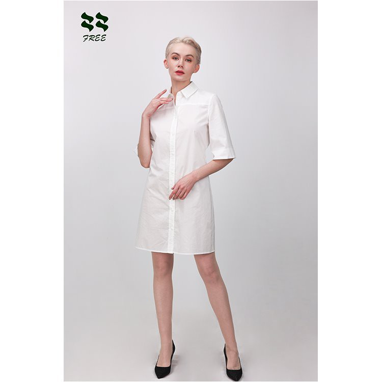Simple Classic Cotton Midi Dress With Short Sleeve